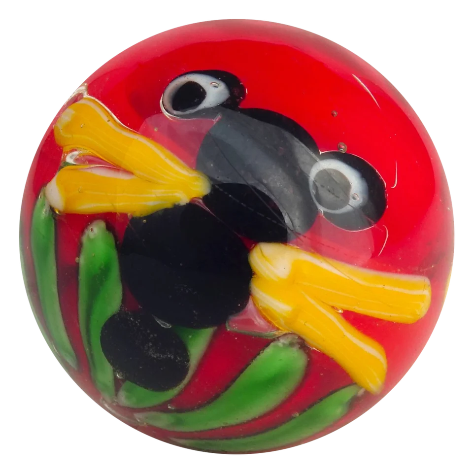 Libelle 22mm: handgefertigte Glasmurmel mit Libelle in rotem Glas