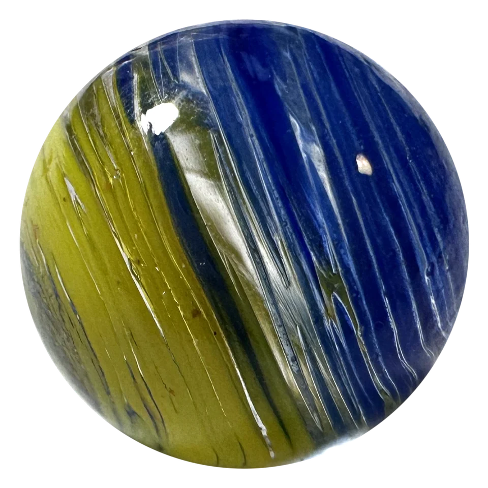 Sonne und Meer 16mm: Glasmurmel mit einer gelben und einer blauen Hälfte