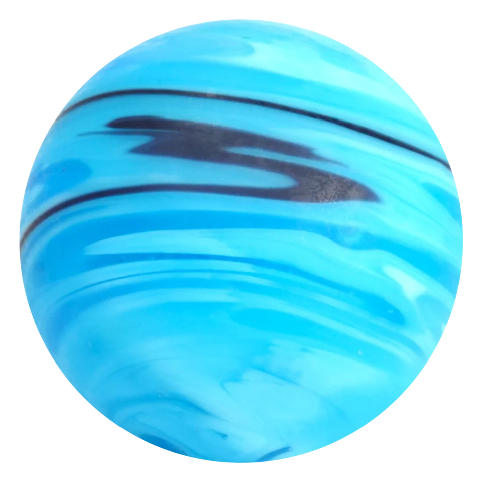 Neptun 22mm: handgefertigte blaue große Murmel mit hellblauen und schwarzen Streifen, matt