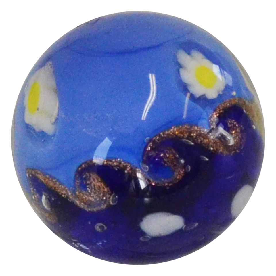 Waikiki blau 22mm: handgefertigte große Murmel in Hell- und Dunkelblau mit glitzernder Welle